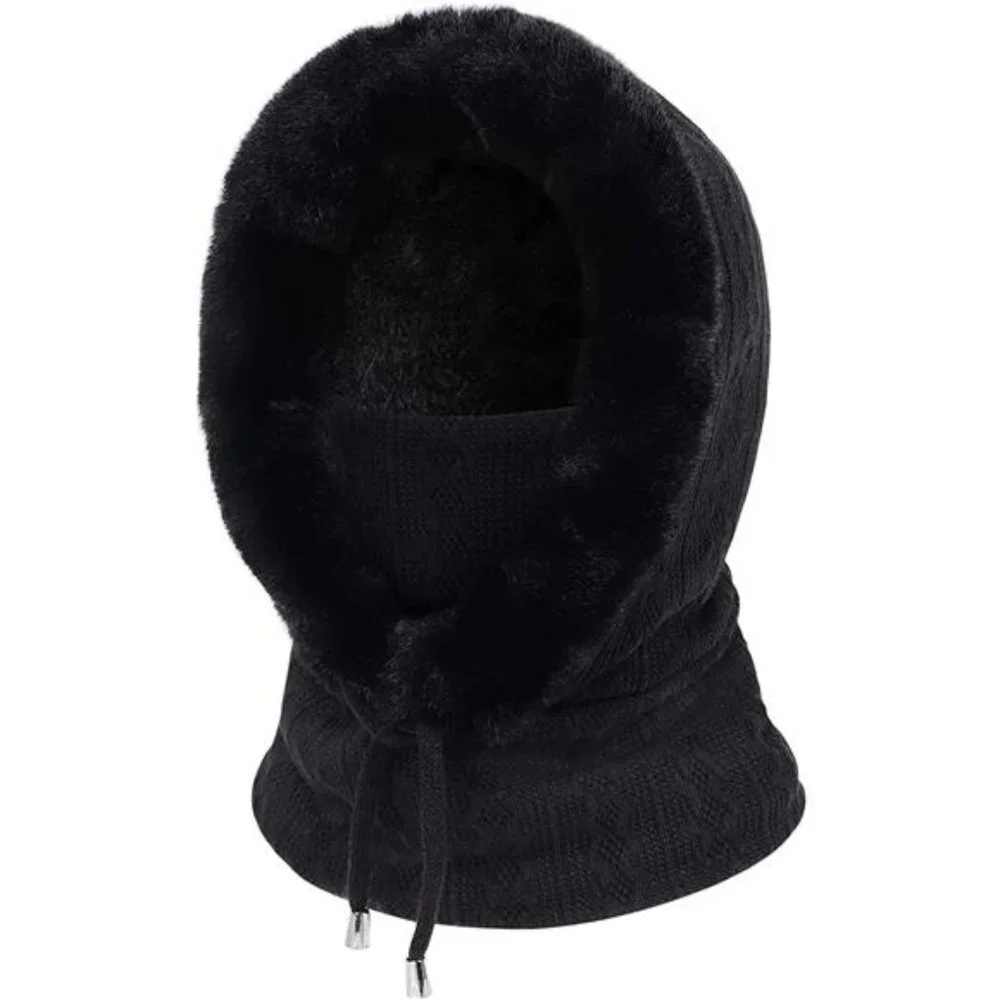 Women's Ski Mask Balaclava Face Mask Knitted Warm Fleece, Black